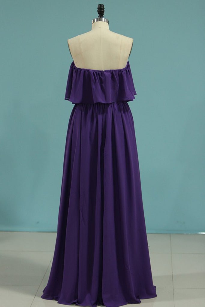 A Line Long Chiffon Off the Shoulder Mix And Match Bridesmaid Dresses, Navy Blue / 4