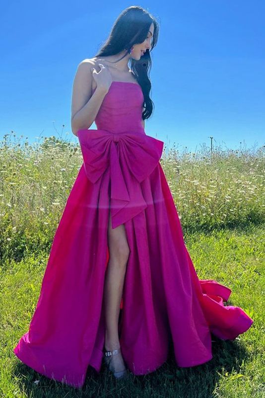 Maisie |A-line Strapless Taffeta Long Prom Dress With Slit