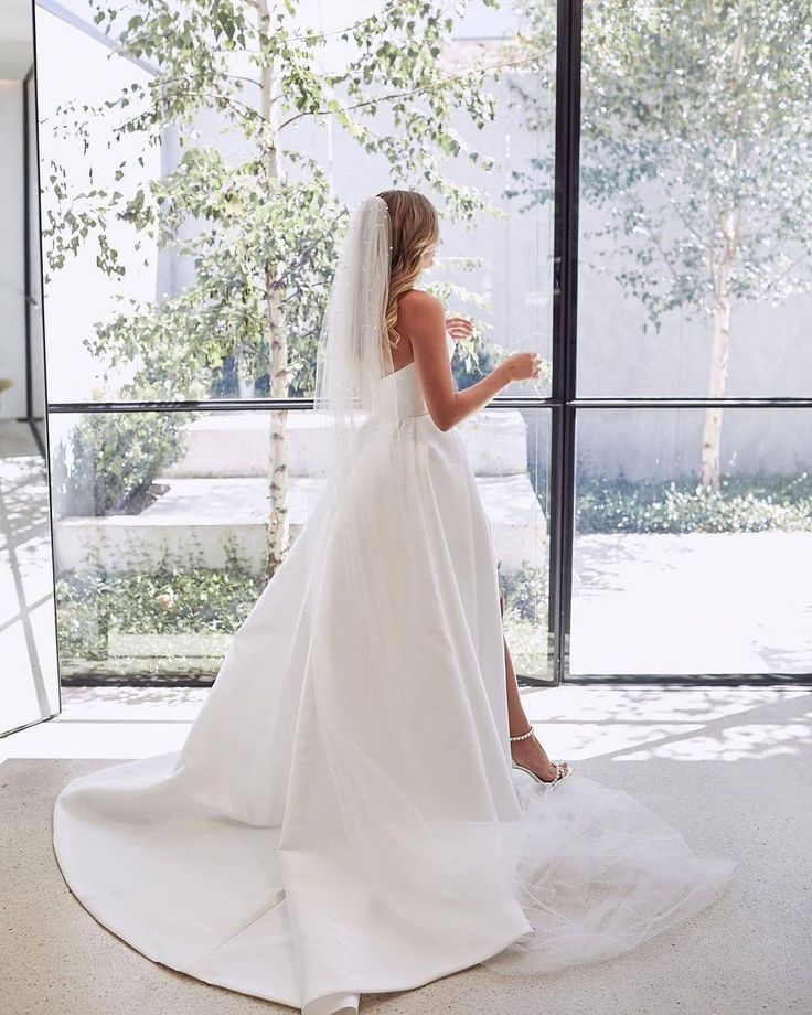 A-Line White Sleeveless Satin Wedding Dress With Side Slit A-Line White Sleeveless Satin Wedding Dress With Side Slit