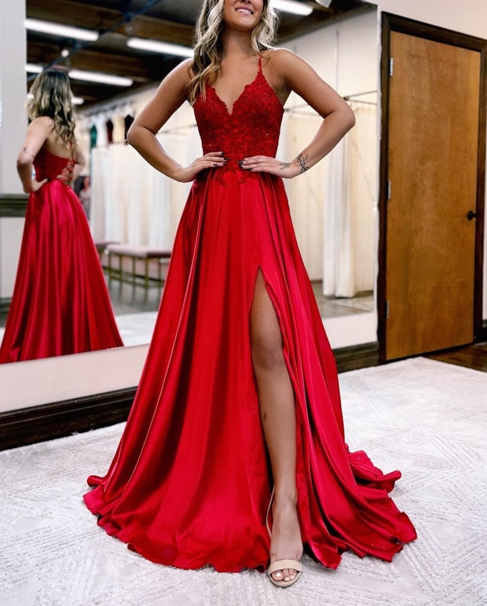 A-line Spaghetti Straps Corset Back Prom Dress With Split A-line Spaghetti Straps Corset Back Prom Dress With Split