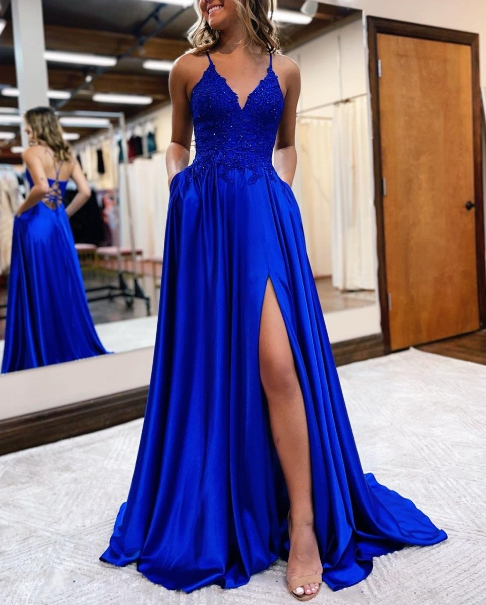 A-line Spaghetti Straps Corset Back Prom Dress With Split A-line Spaghetti Straps Corset Back Prom Dress With Split