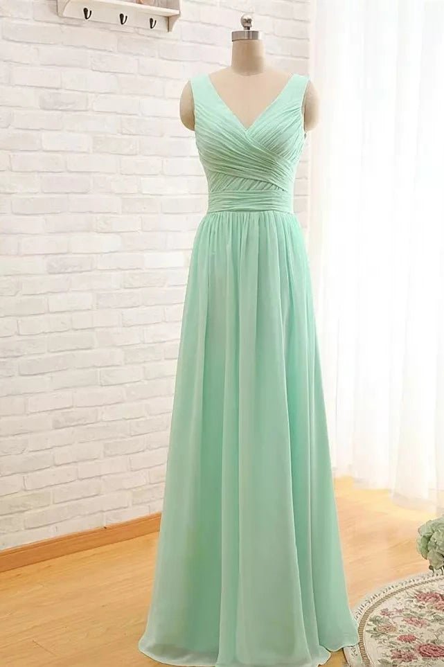 A - Line Sleeveless Floor - length Chiffon Bridesmaid Dress with Criss Cross - KissProm