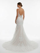 Aliza | Ivory Mermaid Spaghetti Straps Backless Long Lace Wedding Dress - KissProm