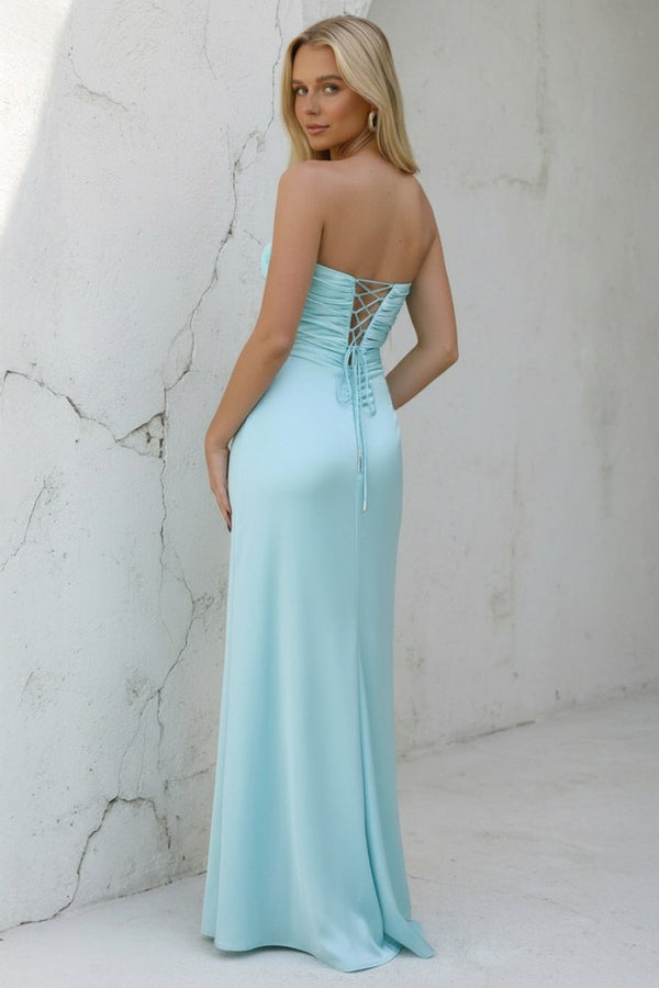 Tinble | Strapless Aqua Blue Sheath Long Prom Dresses - KissProm