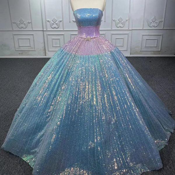 Simple Sequined Shimmer Party Dress with Train - KissProm