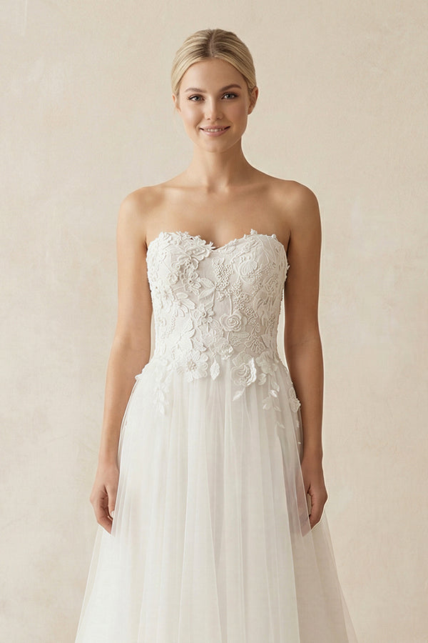 Sweetheart Tulle Lace Satin Wedding Dress With Beading – Wedding Dresses by KissProm | Available at KissProm