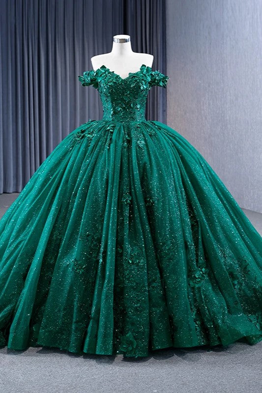 Appliques Dark Green Evening Dresses Sweetheart Sleeveless Ball Gown