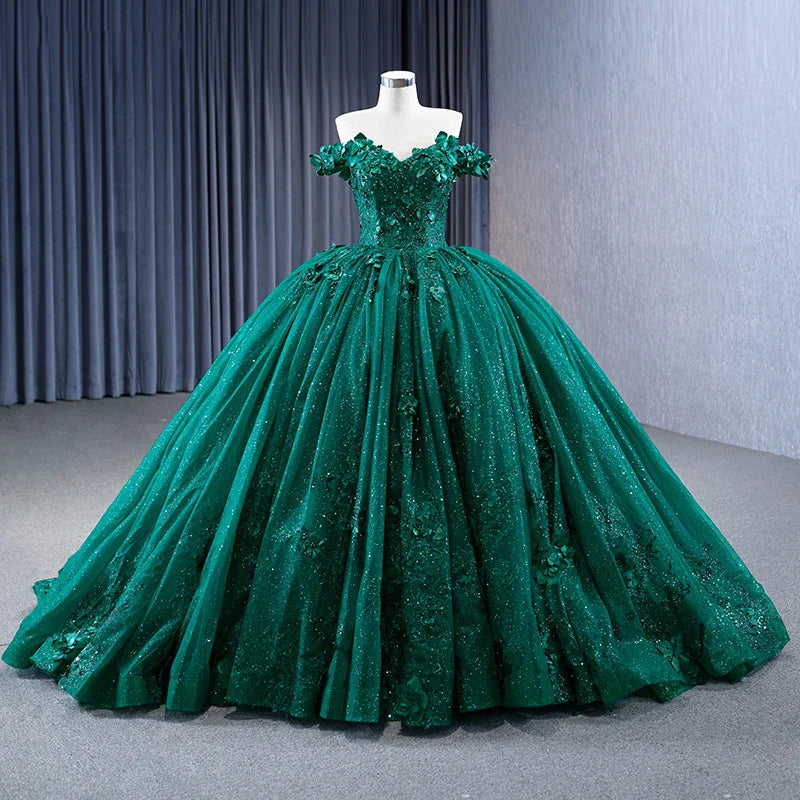 Quinceanera Dress Appliques Dark Green Evening Dresses Sweetheart Sleeveless Ball Gown
