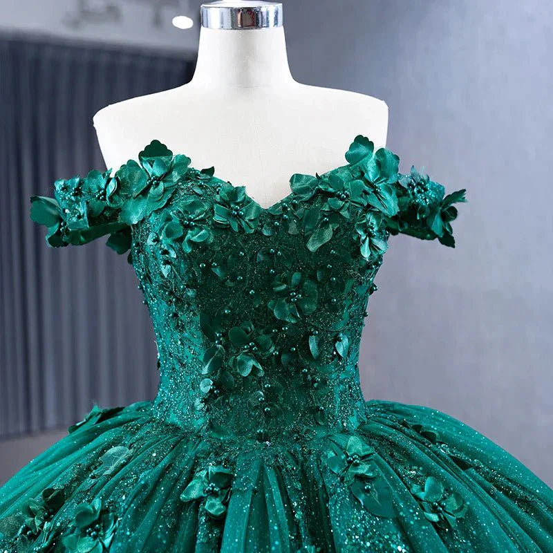 strapless open back dress Appliques Dark Green Sweetheart Sleeveless Ball Gown Quinceanera Dress Dark Green / 12