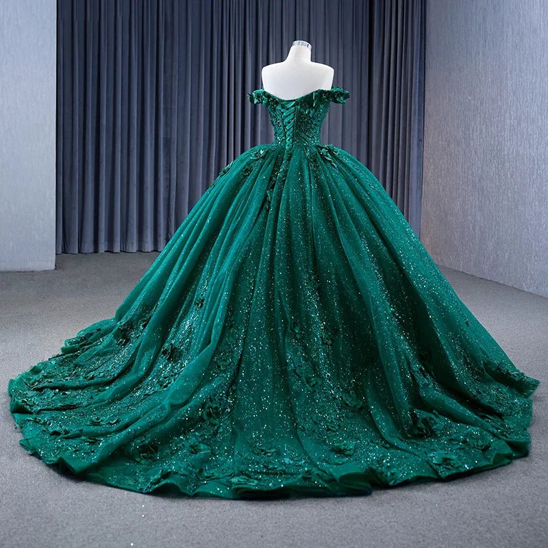 Appliques Dark Green Sweetheart Sleeveless Ball Gown Quinceanera Dress