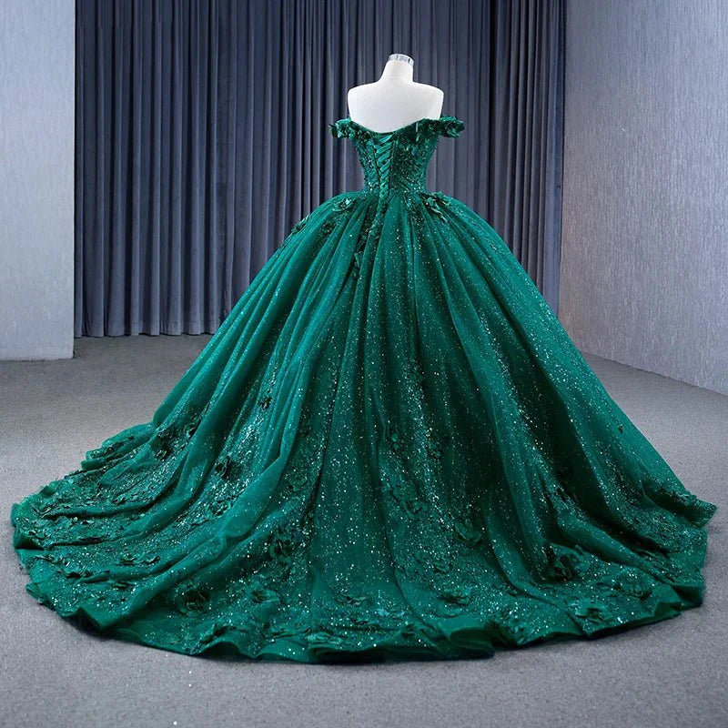 Appliques Dark Green Sweetheart Sleeveless Ball Gown Quinceanera Dress Dark Green / 12