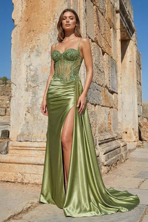 Silver Spaghetti Straps Mermaid Appliqued Prom Dress With Split – Prom Dress by KissProm | Available at KissProm