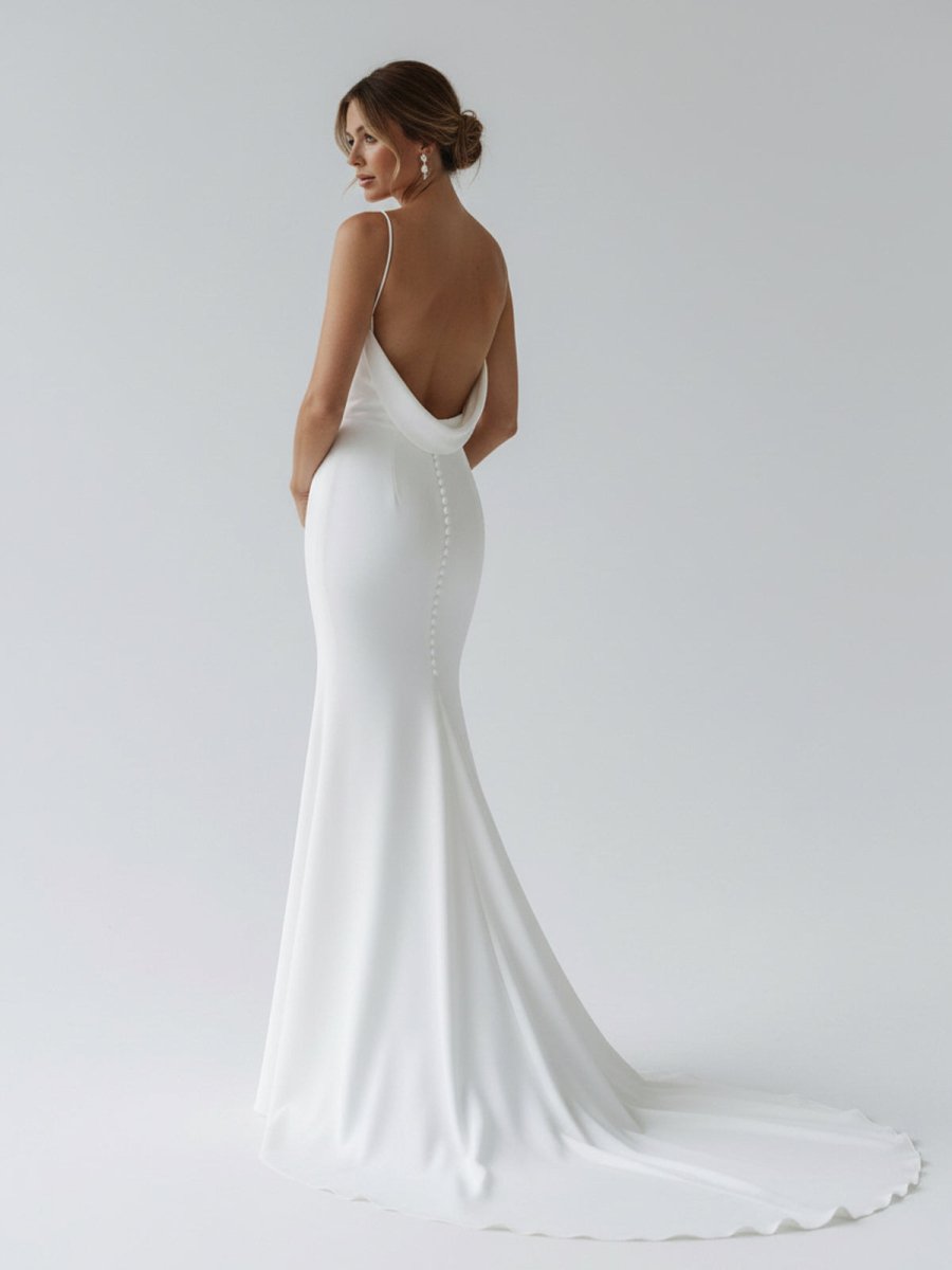 Elegant Mermaid V-Neck Elastic Satin Long Wedding Dresses Elegant Mermaid V-Neck Elastic Satin Long Wedding Dresses