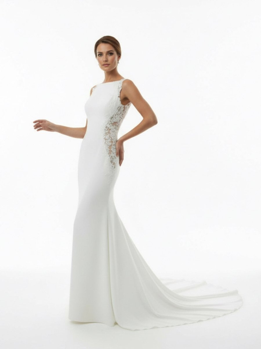 Dulce | White Long Mermaid Boho Wedding Dress with Appliqued