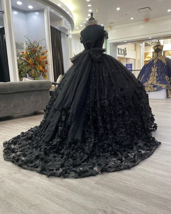 Black Ball Gown Off The Shoulder Quinceanera Dresses With Bowknot Black / 6