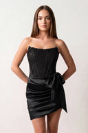 Black Strapless Appliques Ruched Homecoming Dress with Bow - KISSPROM