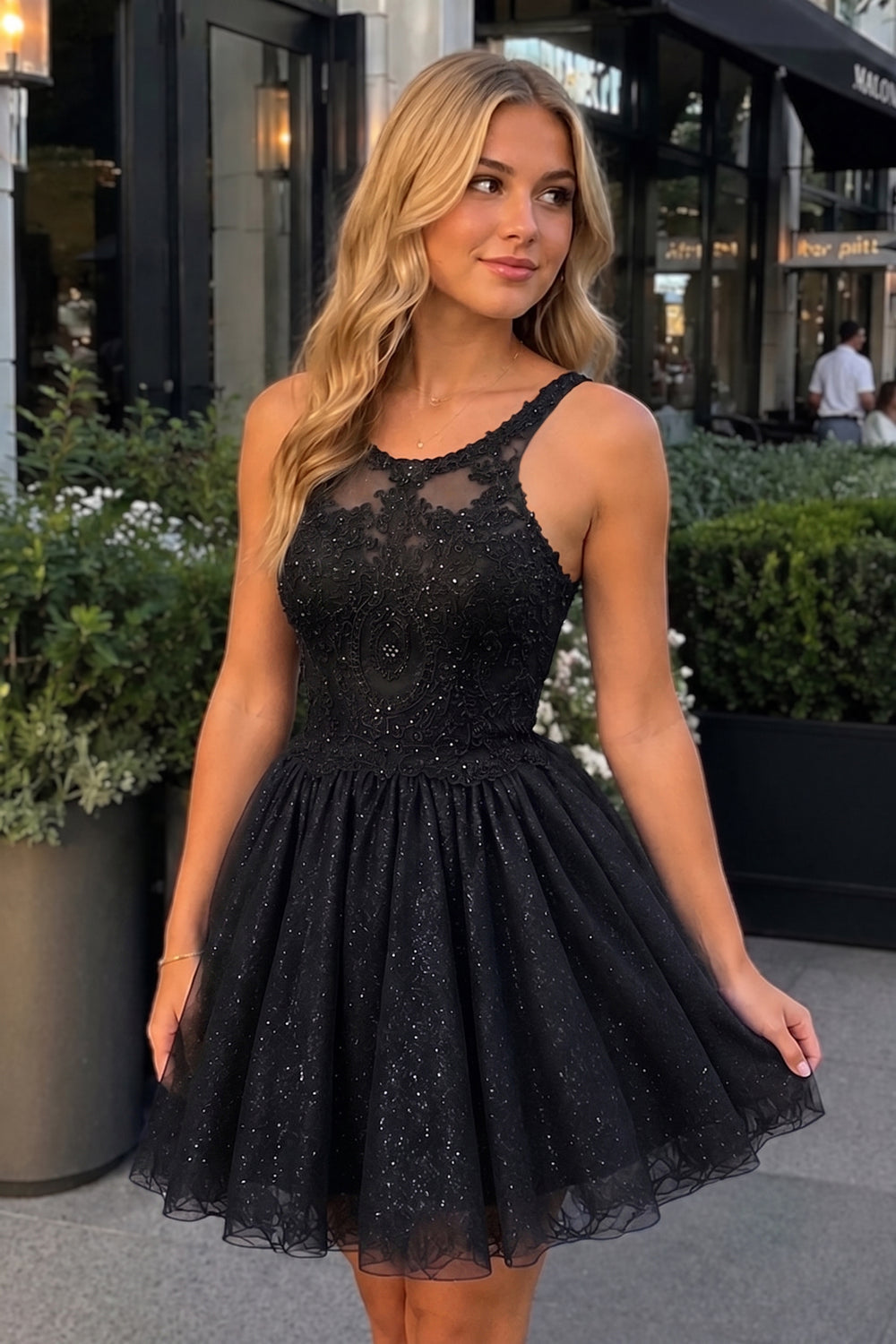 Black Embellished Embroidery Tulle Short Homecoming Dress - KISSPROM