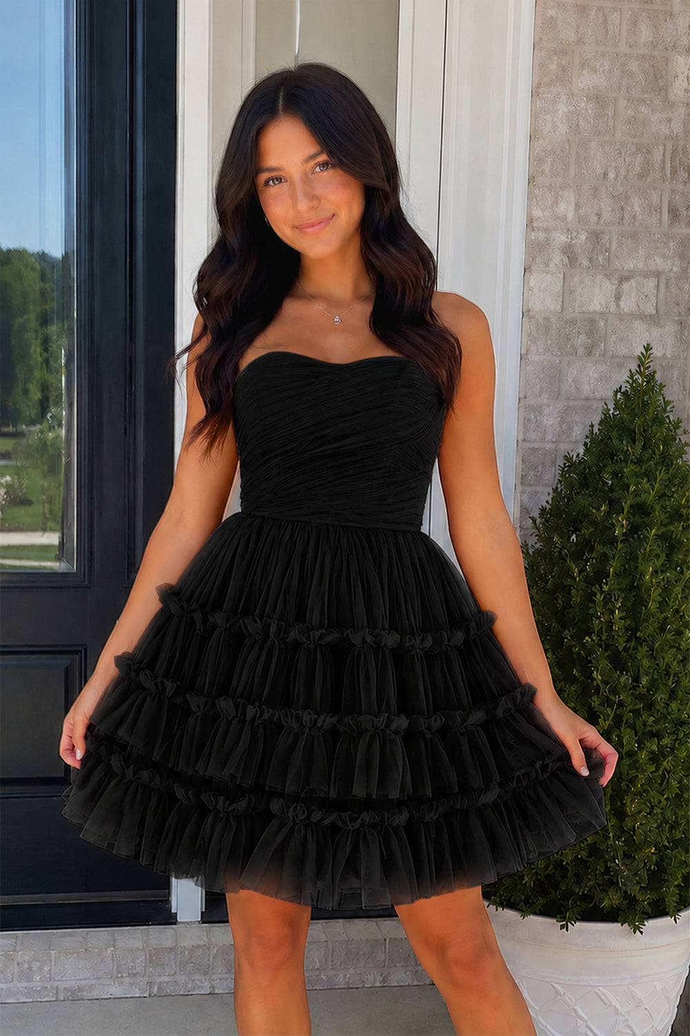 Black A-Line Sweetheart Tulle Tiered Corset Short Homecoming Dress - KissProm
