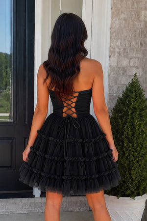 Black A-Line Sweetheart Tulle Tiered Corset Short Homecoming Dress - KissProm