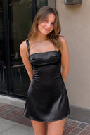 Black Square Neck Sleeveless A Line Short Homecoming Dresses - KISSPROM
