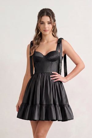 Sabrina | A-line Sweetheart Pink Ruffled Taffeta Homecoming Dress With Bow Straps
