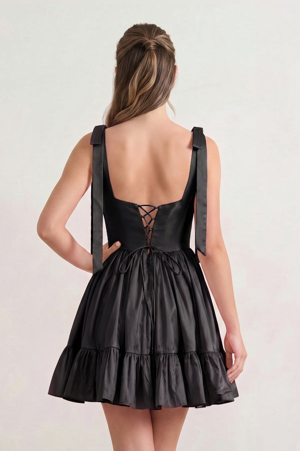 A-line Sweetheart Pink Ruffled Taffeta Homecoming Dress With Bow Straps