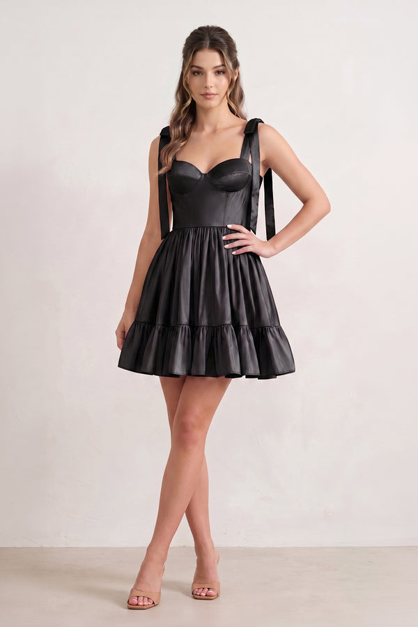 Sabrina | A-line Sweetheart Pink Ruffled Taffeta Homecoming Dress With Bow Straps