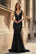 Pink V Neck Mermaid Satin Long Prom Dresses With Pearls – Prom Dress by KissProm | Available at KissProm