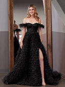 A Line Sweetheart Tiered Tulle Long Prom Dress With Slit - KissProm