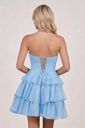 Blue Strapless A Line Chiffon Ruffles Homecoming Dresses With Flower - KISSPROM