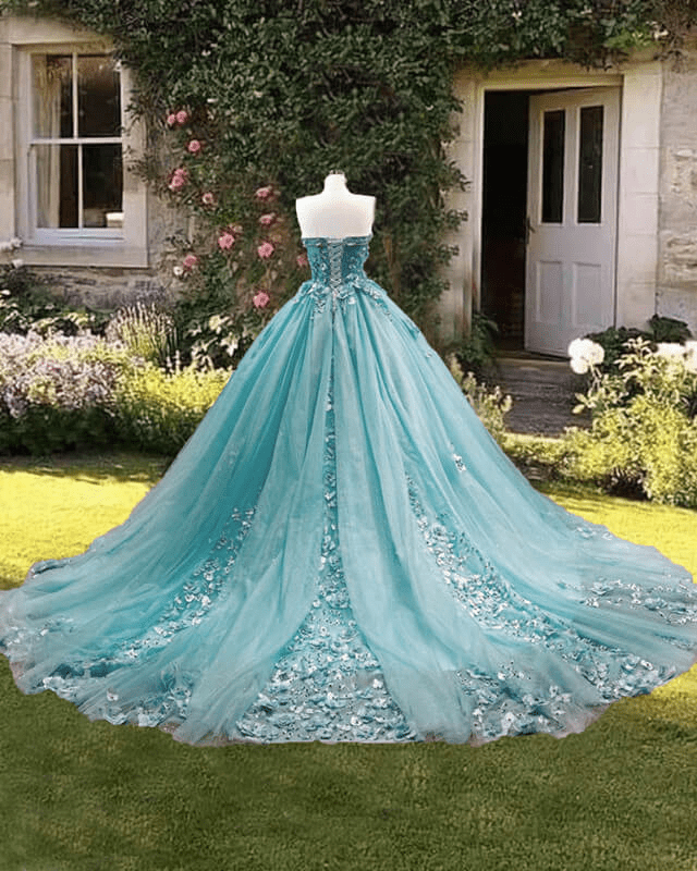 blue dress for baby girl Dusty Blue Sweetheart Ball Gown Quinceanera Dress With 3D Flowers