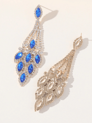 Blue Statement Rhinestones Tassel Long Earrings - KissProm
