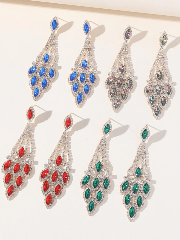 Blue Statement Rhinestones Tassel Long Earrings - KissProm