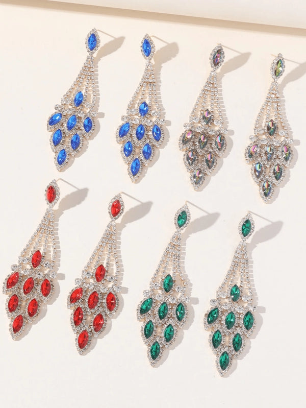 Blue Statement Rhinestones Tassel Long Earrings - KissProm