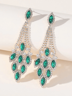 Blue Statement Rhinestones Tassel Long Earrings - KissProm