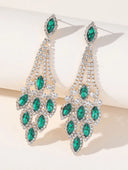 Blue Statement Rhinestones Tassel Long Earrings - KissProm