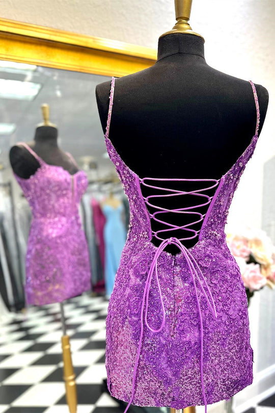 Orla |Sheath Spaghetti Straps Sequined Lace Homecoming Dress