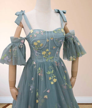 Boho A - Line Tulle Off - the - Shoulder Floor - Length 3D Yellow Embroidery Floral Quinceanera Dress with Petticoat - KissProm