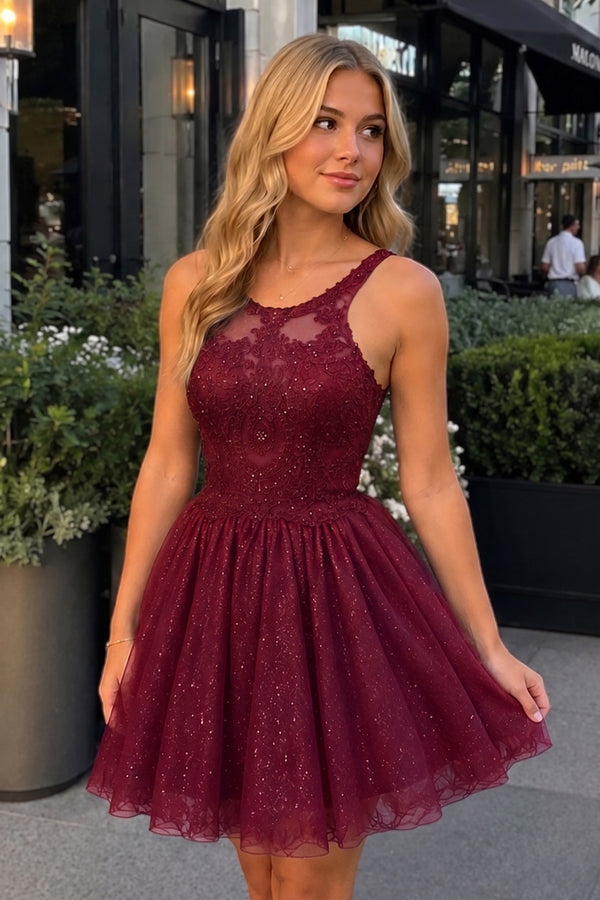 Embellished Embroidery Tulle Short Cocktail Dress - KissProm 