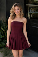 Strapless Satin Pleated A-line Short Homecoming Dress - KissProm 