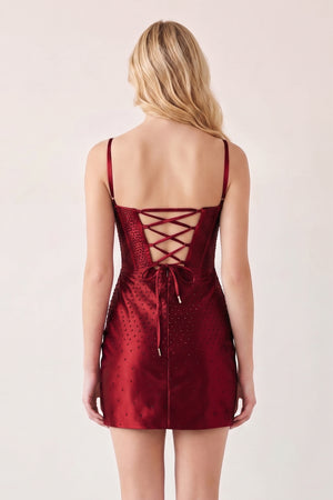 Burgundy Scoop Neck Short Tight Homecoming Dresses with Beading - KISSPROM