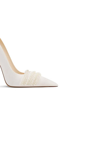 Burgundy Leather Upper Pearl Mid Heel Pumps - KissProm