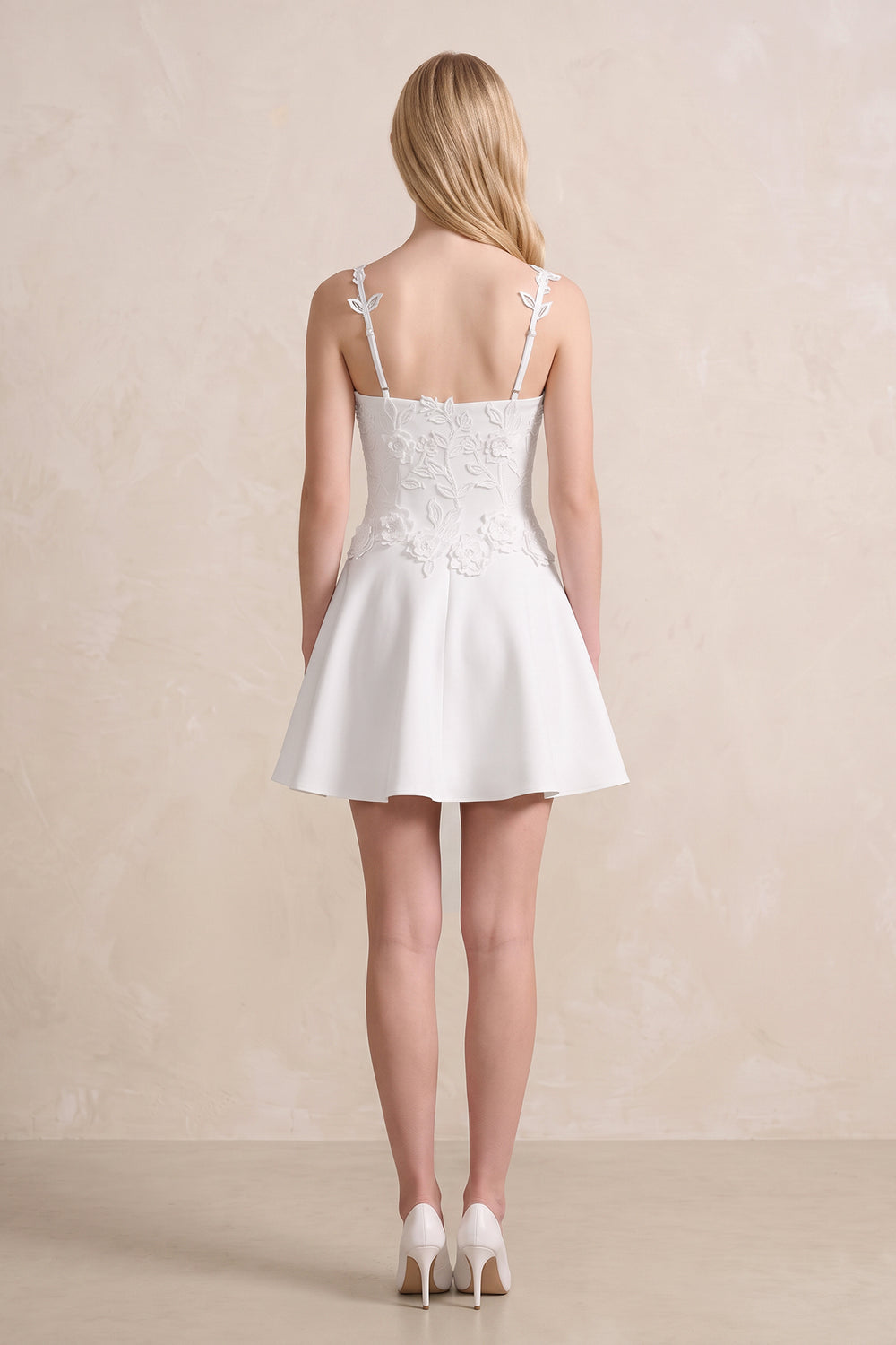 3D Flower A - Line Satin Mini Wedding Dress in White - KissProm Wedding Dresses