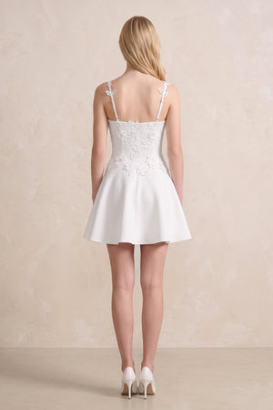 3D Flower A - Line Satin Mini Wedding Dress in White - KissProm Wedding Dresses