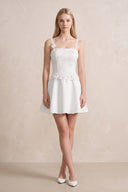 3D Flower A - Line Satin Mini Wedding Dress in White - KissProm Wedding Dresses