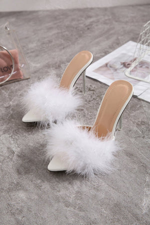 Hot Pink Feathers Pointed Toe Stiletto Sandals - KissProm