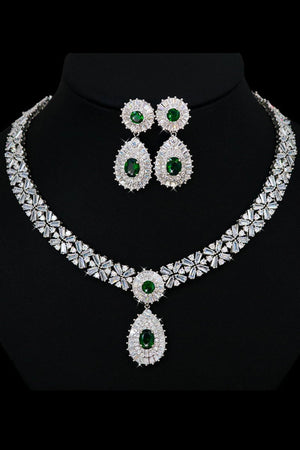 Royal Blue Crystal Necklace Earring Jewelry Set - KissProm