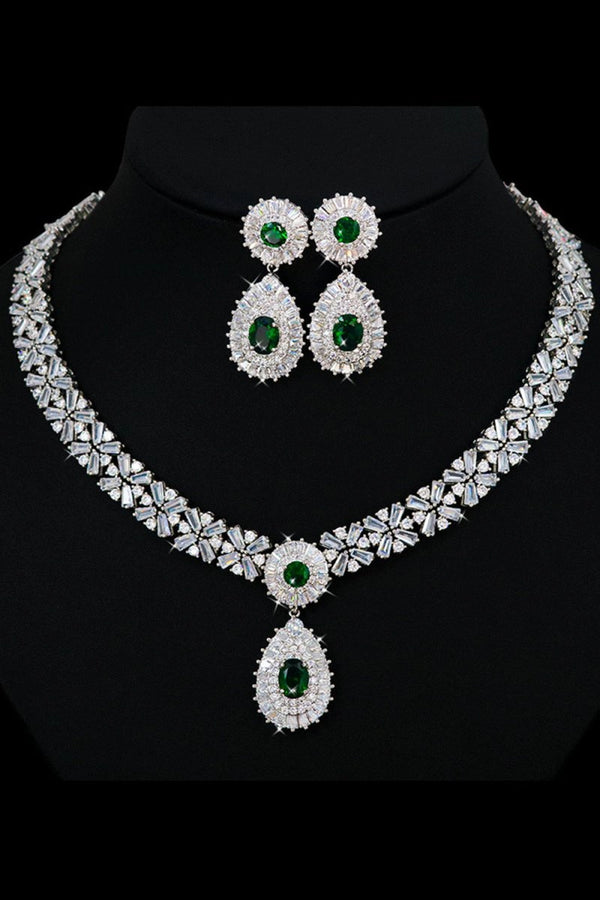 Royal Blue Crystal Necklace Earring Jewelry Set - KissProm
