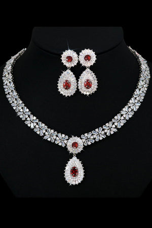 Royal Blue Crystal Necklace Earring Jewelry Set - KissProm