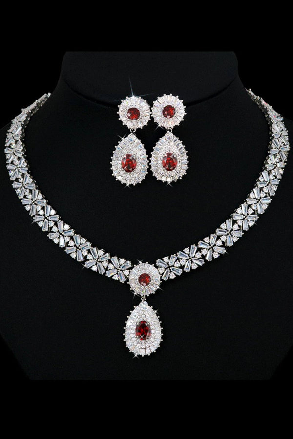 Royal Blue Crystal Necklace Earring Jewelry Set - KissProm